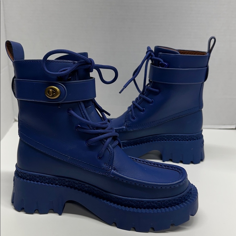 Coach Lace Up Bootie Ankle Boots Leather Rubber Sapphire Blue Womens Size 5.5 - Picture 7 of 10